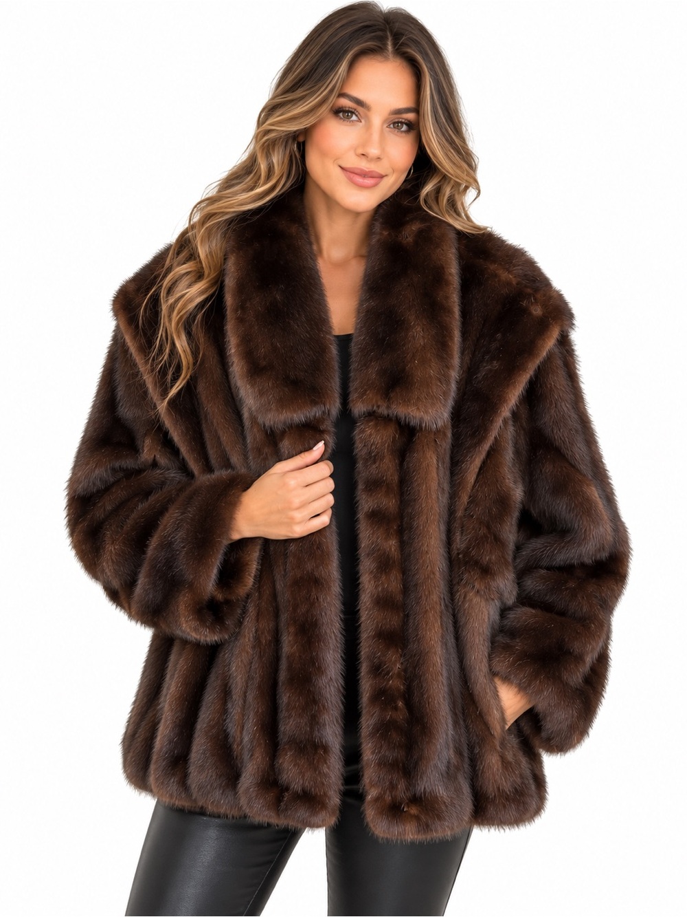 Luxurious Brown Real Mink Fur Jacket - Women Jackets & Coats Large